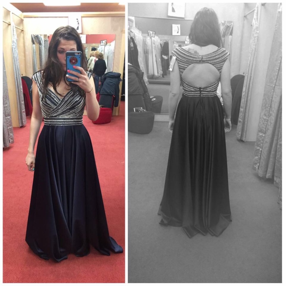Navy Embellished ball gown/ prom dress